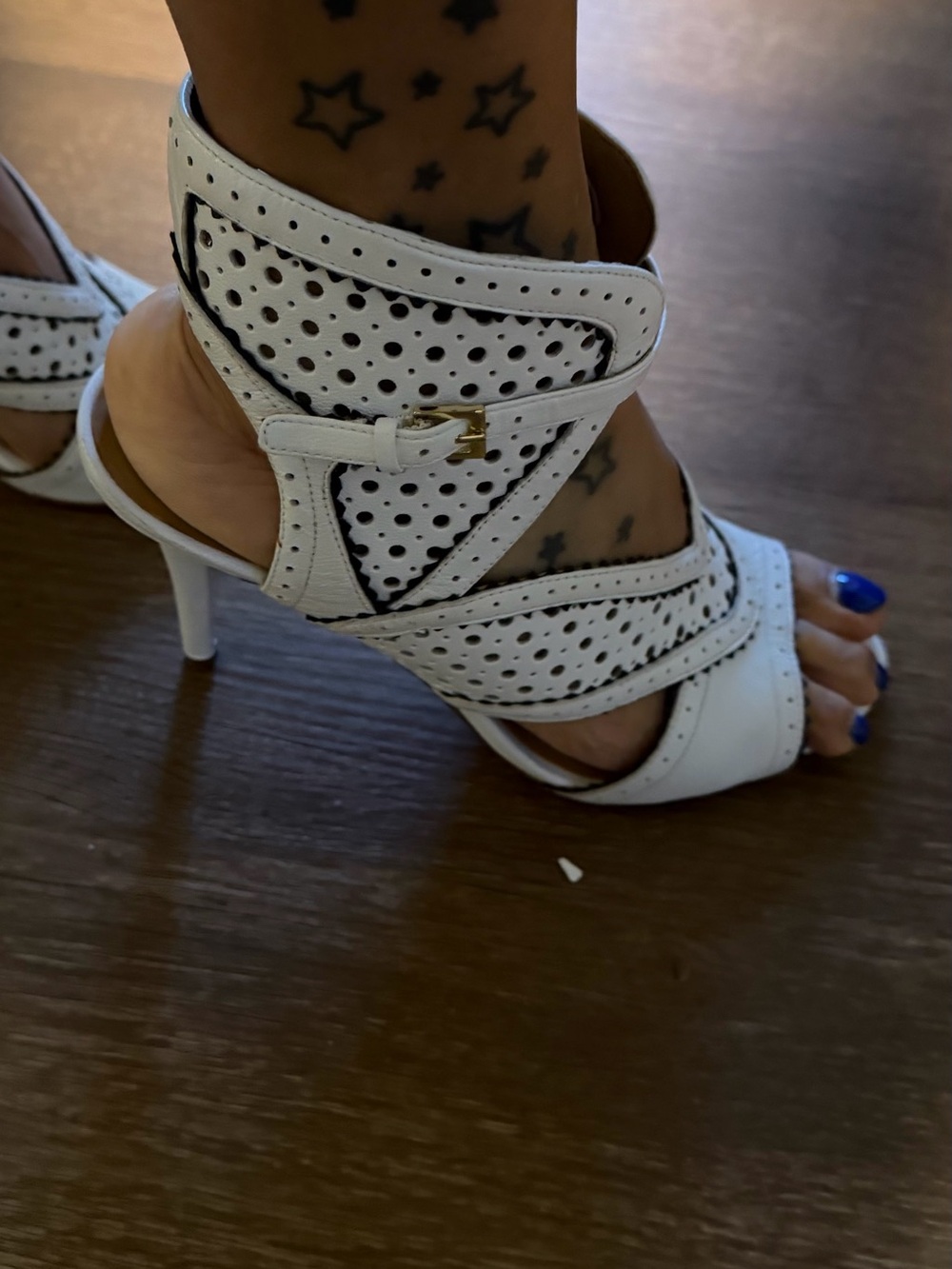 Nine West White Perforated Strappy Stiletto Sandals - Picture 4 of 7